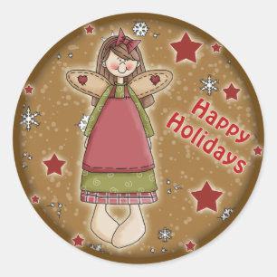 かわいお洒落いクリスマス天使 ラウンドシール