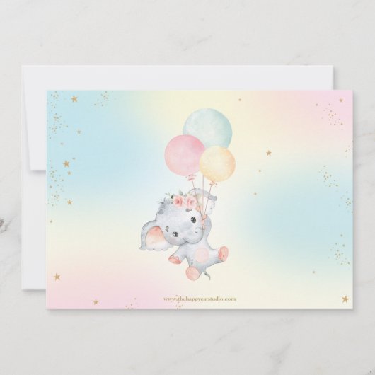 かわいお洒落いゾウ風船ベビーシャワーガール  サンキューカード (裏面)