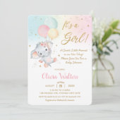 かわいお洒落いゾウ風船ベビーシャワーガール 招待状 (スタンド正面)