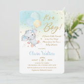 かわいお洒落いゾウ風船ベビーシャワーボーイ 招待状 (スタンド正面)