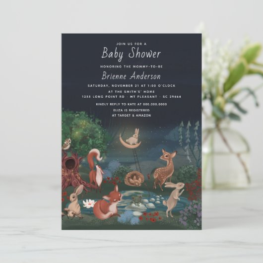 かわいお洒落い森林の動物たちのベビーシャワー 招待状 (スタンド正面)
