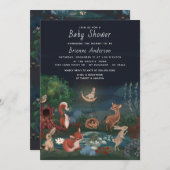 かわいお洒落い森林の動物たちのベビーシャワー 招待状 (正面/裏面)