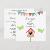 かわいお洒落い鳥と鳥屋さんの結婚式の招待 招待状 (正面/裏面)