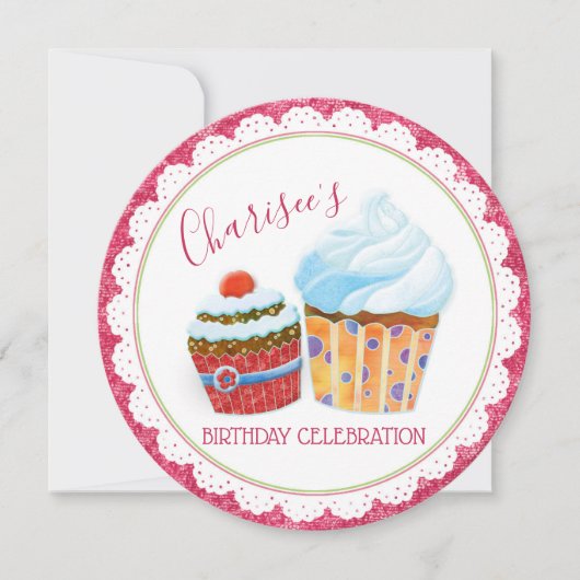 かわいくおいしいカップケーキの誕生会 招待状 (正面)