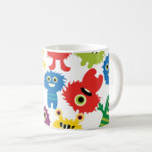 かわいくおもしろいでカラフルなモンスターパターン コーヒーマグカップ (正面右)