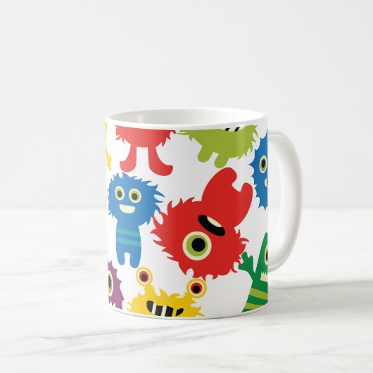 かわいくおもしろいでカラフルなモンスターパターン コーヒーマグカップ (正面右)