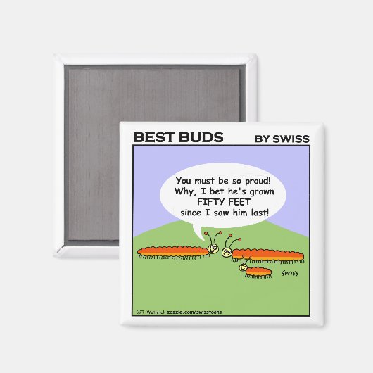 かわいくおもしろいで誇りを持ったなお母さん及び子供の幼虫の漫画 マグネット (正面/裏面)