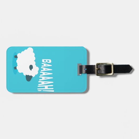 かわいくおもしろいで青い漫画の泣き声のヒツジ ラゲッジタグ (正面横)