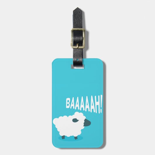 かわいくおもしろいで青い漫画の泣き声のヒツジ ラゲッジタグ (正面縦)