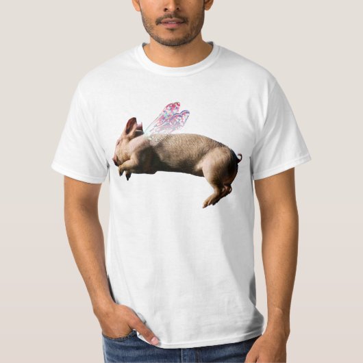 かわいくおもしろいで飛んでいるなブタのティー Tシャツ (正面)