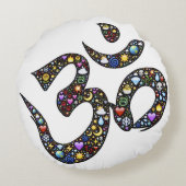 かわいくおもしろいなオームのemoji omのナマステのヨガの記号のemojis ラウンドクッション (裏面)