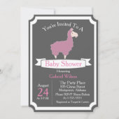 かわいくおもしろいなピンクのラマの女の赤ちゃんのベビーシャワー 招待状 (正面)