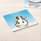 かわいくおもしろいな冬のペンギン スクエアペーパーコースター (アングル)