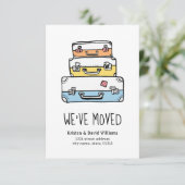 かわいくおもしろいな手描きのスーツケースの引っ越しました移動 案内状 (スタンド正面)