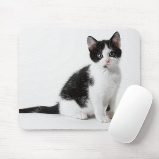 かわいくおもしろいな毛皮で覆われた子ネコの白黒猫 マウスパッド (マウス)