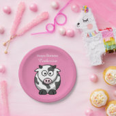 かわいくおもしろいな漫画牛ピンクの鼻のカスタムの誕生日 ペーパープレート (パーティー)