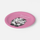 かわいくおもしろいな漫画牛ピンクの鼻のカスタムの誕生日 ペーパープレート (アングル)