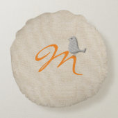 かわいくおもしろいな鳥のリネン一見のモノグラムのな枕 ラウンドクッション (裏面)