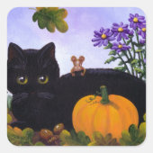 かわいくおもしろいな黒猫のマウスの秋のギフトCreationarts スクエアシール (正面)