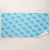 かわいくお洒落なカメのハートの水彩画の芸術タオル ビーチタオル (正面)