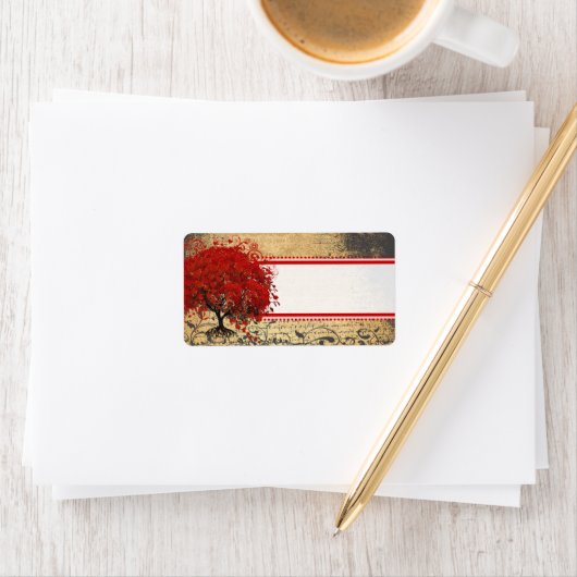 かわいくお洒落なハートは赤いピンクの点木の葉が出ました ラベル (インサイチュ)