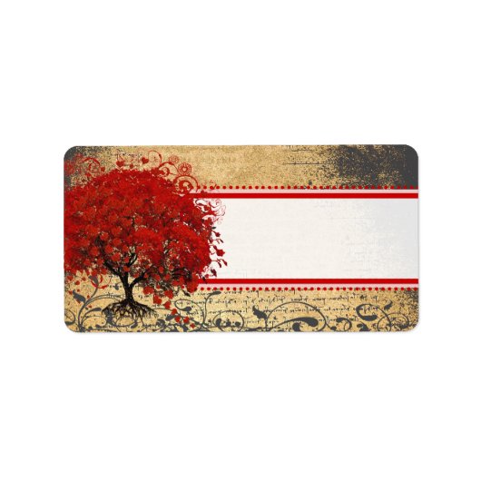 かわいくお洒落なハートは赤いピンクの点木の葉が出ました ラベル (正面)