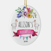 かわいくお洒落なラマの初めてのクリスマスのオーナメント セラミックオーナメント (右)