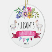 かわいくお洒落なラマの初めてのクリスマスのオーナメント セラミックオーナメント (左)