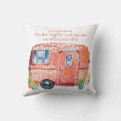 かわいくお洒落な水彩画のレトロのヴィンテージのキャンピングカー クッション (裏面)