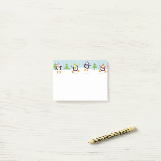 かわいくすてきな跳躍のペンギンのノベルティの付箋 ポストイット (デスク上)