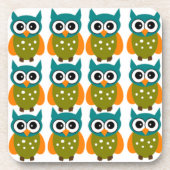 かわいくてフクロウカラフルの多い柄 コースター (正面)