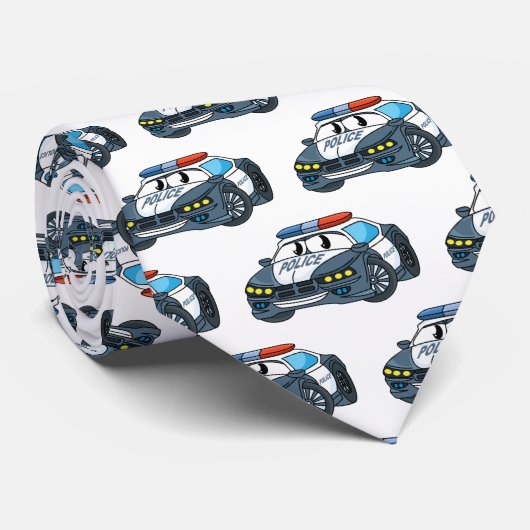 かわいくて幸せなパトカーの漫画イラストレーション ネクタイ (ロール)