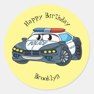かわいくて幸せなパトカーの漫画イラストレーション ラウンドシール