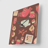 かわいくて薄明かりの和、おめでとう食べ物の柄愛 スクエア壁時計 (傾斜)