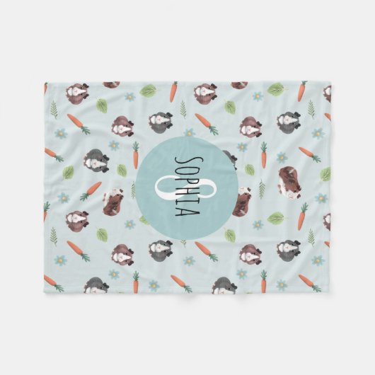 かわいくて青いギお洒落ニーピグの子どもたち フリースブランケット (正面(横))