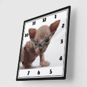 かわいくわい毛皮のないスフィンクス子猫 スクエア壁時計 (傾斜)