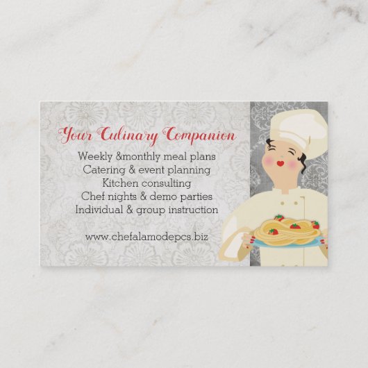 かわいくイタリアンなシェフのパスタのケイタリングビジネスカード 名刺 (裏面)
