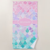 かわいくエレガントで航海のな人魚のモノグラムのビーチタオル ビーチタオル (正面)