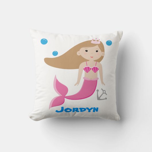 かわいくカスタマイズ可能な人魚の枕-海の下の… クッション (正面)