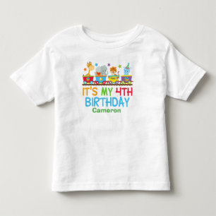 かわいくカスタムなサーカスの動物の列車の第4誕生日 トドラーTシャツ