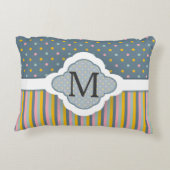 かわいくカスタムなモノグラムの水玉模様のストライプなパターン アクセントクッション (裏面)