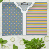 かわいくカスタムなモノグラムの水玉模様のストライプなパターン キッチンタオル (折り畳み)