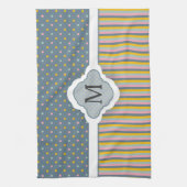かわいくカスタムなモノグラムの水玉模様のストライプなパターン キッチンタオル (縦)