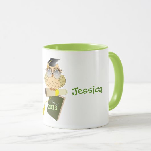 かわいくカスタムな卒業の漫画のフクロウ及び名前のマグ マグカップ (正面右)