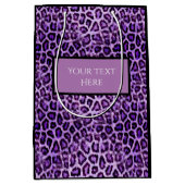 かわいくカスタムな文字の紫色のヒョウのアニマルプリントのパーティー ミディアムペーパーバッグ (正面)