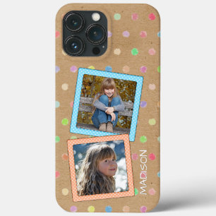 かわいくカスタムな水玉模様はあなたの写真の名前を模造します iPhone 13 PRO MAXケース
