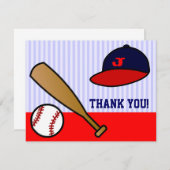 かわいくカスタムな野球の平たい箱はメッセージカード感謝していしています サンキューカード (正面/裏面)