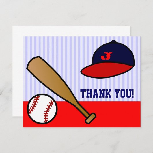 かわいくカスタムな野球の平たい箱はメッセージカード感謝していしています サンキューカード (正面/裏面)