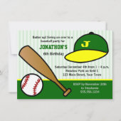 かわいくカスタムな野球の誕生会の緑及び黄色 招待状 (正面)