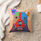 かわいくカラフルなパッチワークのピットブル犬 クッション (ブランケット)